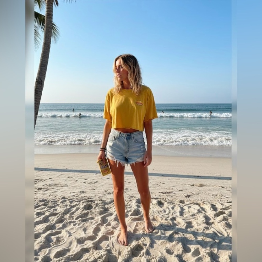 High Tide Surf Shop Graphic T-Shirt Yellow Women's XL